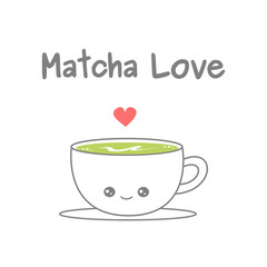 cute cartoon cup of matcha latte vector illustration isolated on white background