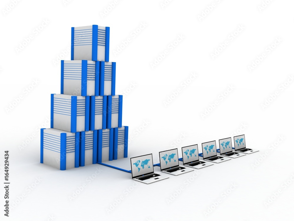 Poster 3d rendering database storage data base in laptop