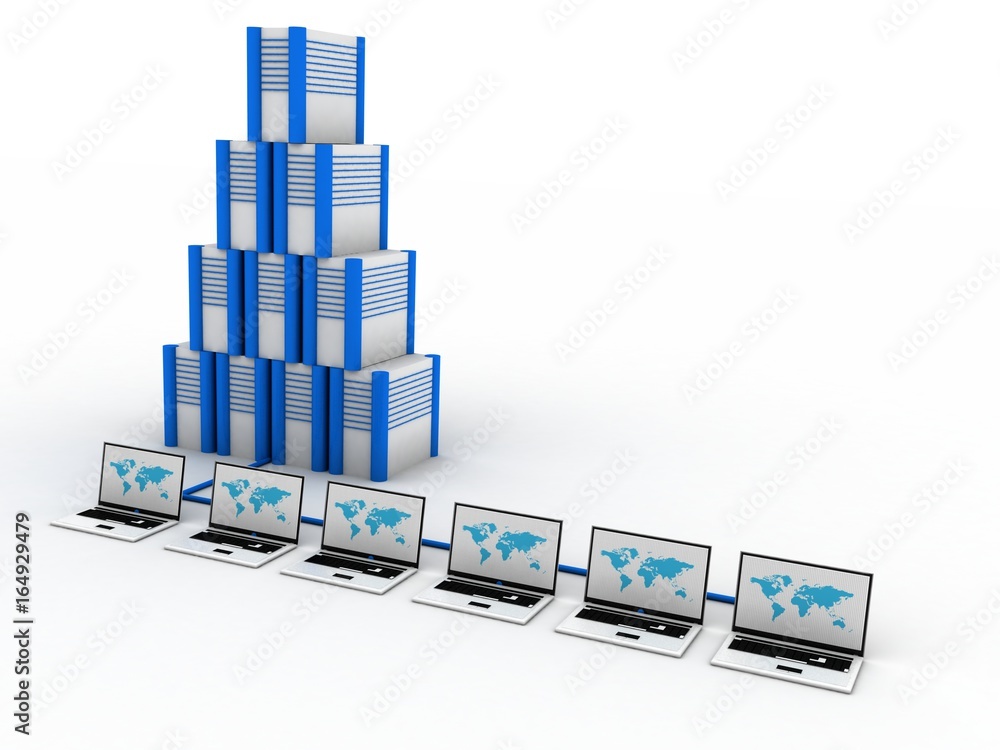Poster 3d rendering database storage data base in laptop