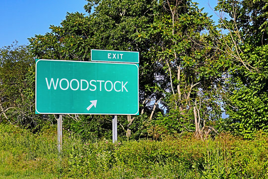 US Highway Exit Sign For Woodstock