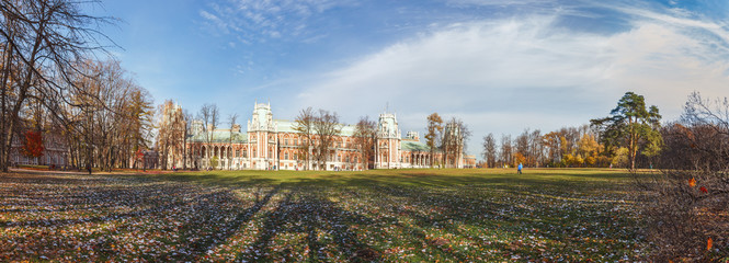 Autumn view of the Grand Palace in Tsaritsyno park in Moscow