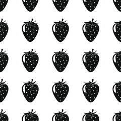 Strawberry black simple silhouette vector seamless pattern. Black fruit stylish texture. Repeating Strawberry fruit seamless pattern background for web