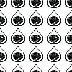 Fig black simple silhouette vector seamless pattern. Black fruit stylish texture. Repeating fig fruit seamless pattern background for web