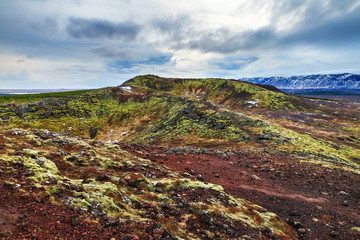 Beautiful landscape in Iceland with an old volcanic crater