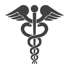 Modern depiction of the caduceus, vector silhouette