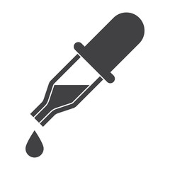 Medical pipette or chemical dropper with blood and drop, vector silhouette