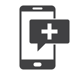 mHealth concept with smartphone and message, vector silhouette