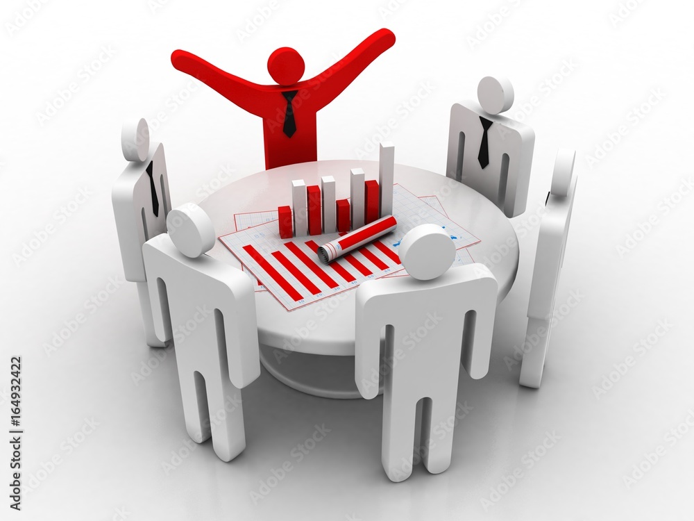 Poster 3d rendering business man with pie graph
