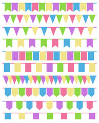 Set of cartoon flag garlands isolated on white background.