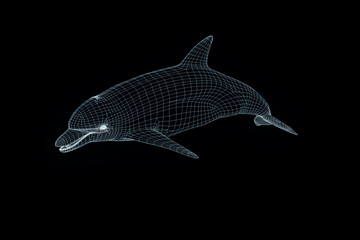 Dolphin in Hologram Wireframe Style. Nice 3D Rendering
