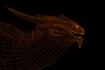 Dragon in Hologram Wireframe Style. Nice 3D Rendering
- 164933423