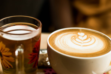 Coffee cappuccino cup of coffee with tea.