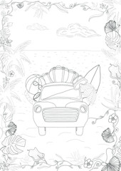 Summer road trip by car drawing plate for kids