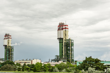 Ammonia Port Plant. View of industrial buildings against the sky.
