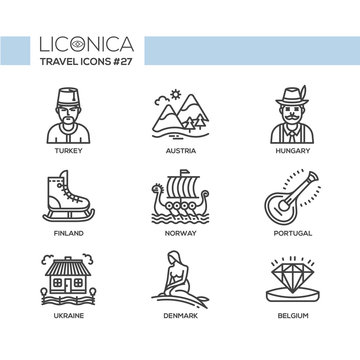 Travel - modern vector flat line design icons set.