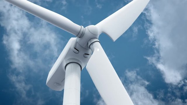 Beautiful white windmill on blue sky background