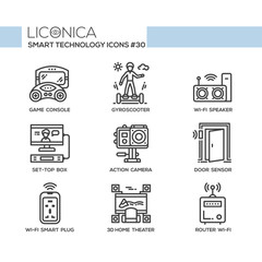 Smart Technology - modern vector flat line desigm icons set.