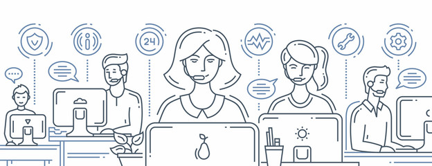 Call center support - line design header, banner for your website
