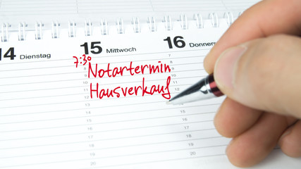 Notartermin Hausverkauf / Termin im Terminkalender / Terminplaner