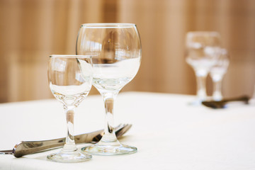 Empty wine glasses in restaurant