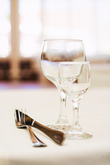 Empty wine glasses in restaurant