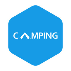 Icono plano CAMPING en hexagono azul
