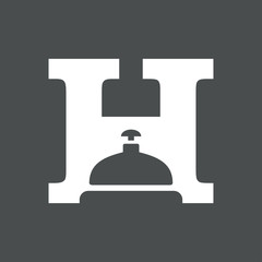Icono plano H con timbre hotel blanco en fondo gris