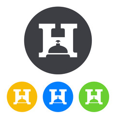 Icono plano H con timbre hotel en circulo varios colores