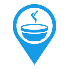 Icono plano localizacion tazon caldo azul
