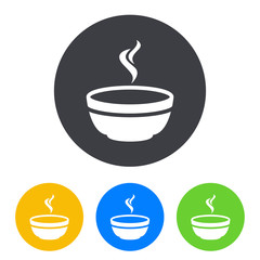 Icono plano tazon caldo en circulo varios colores