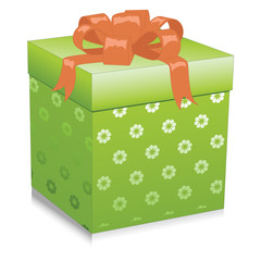 Illustration with green gift box isolated on white background. Vector illustration.