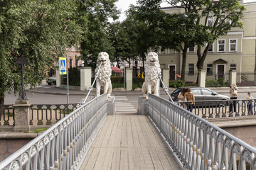 Bridge of Lions and Griboyedov Canal in Saint Petersburgof Russia