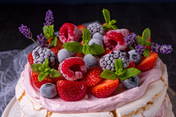 Pavlova with berry fruits