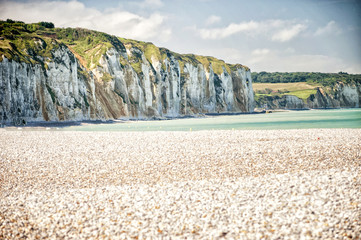 Dieppe, Beach and cliff in Dieppe area. Normandy, France - obrazy, fototapety, plakaty