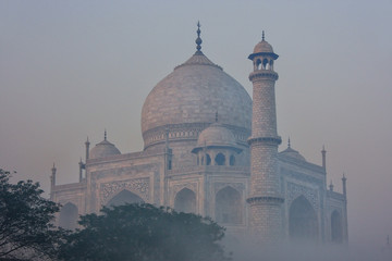 View of Taj Mahal in early morning fog, Agra, Uttar Pradesh, India