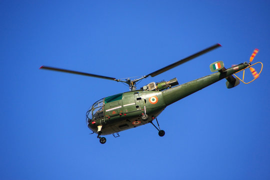 Military helicopter in blue sky, Jaipur, Rajasthan, India