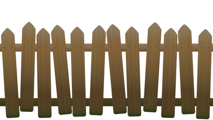 Old, unsteady, crooked fence with wooden texture, seamless extendable - isolated vector illustration on white background.