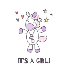 It's a girl. Unicorn girl with a pacifier on her neck