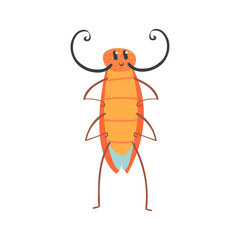Cute cartoon funny cockroach character vector Illustration
