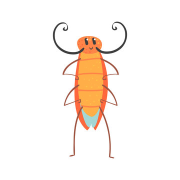 Cute Cartoon Funny Cockroach Character Vector Illustration