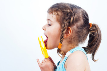 happy kid girl eating ice cream