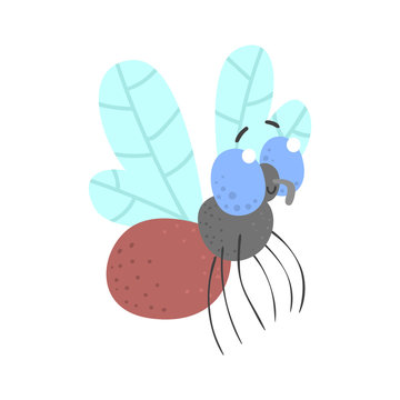 Cute cartoon fly insect character vector Illustration
