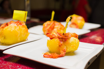 Stuffed potatoes on plates