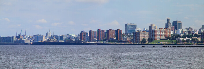 Panorama of the skyline along the bank of Rio de la Plata in Montevideo, Uruguay