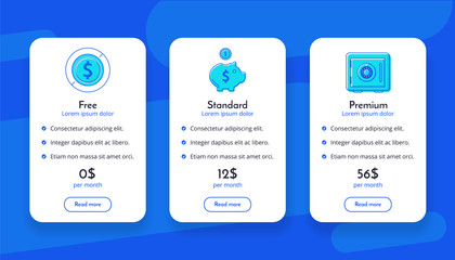 Set of offer tariffs. ui ux vector banner for web app. set of pricing table, order, box, button, list with plan