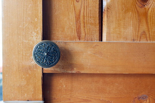 Wooden door with door knob or handle vintage
