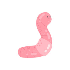 Cute cartoon pink earthworm character vector Illustration