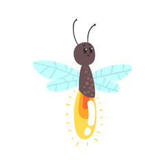 Cute cartoon firefly character vector Illustration