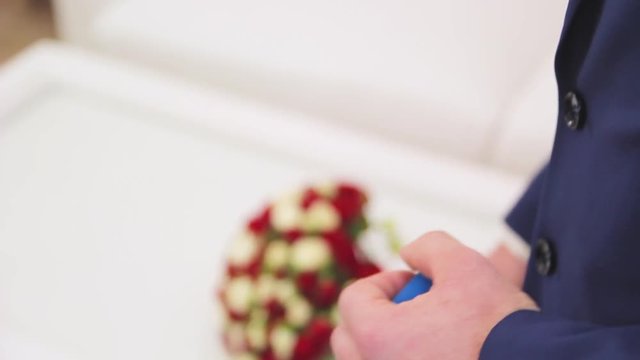 Rings newlyweds and a bride bouquet with accessories