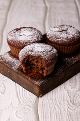 Homemade delicious chocolate muffins close-up